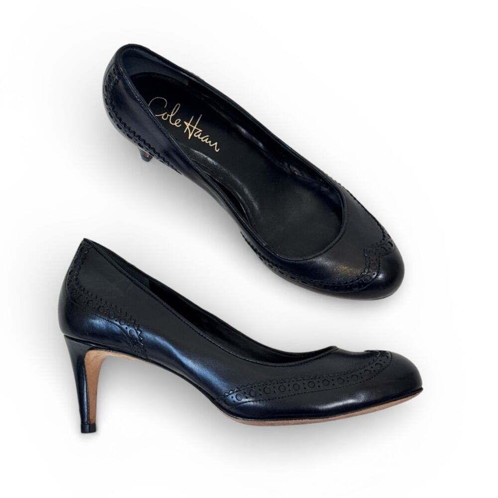 Cole Haan Black Leather Wing Tip Heels Pumps Womens 6 Classic Corpcore Academia